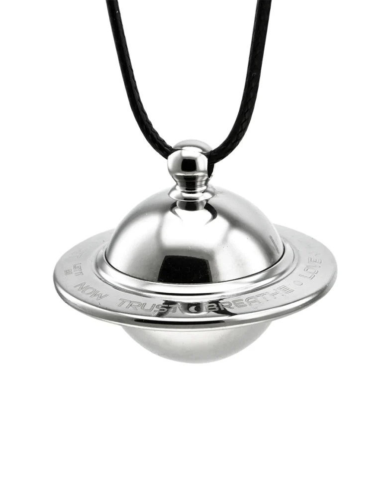 Polished titanium silver orbit spinner cremation necklace for ashes