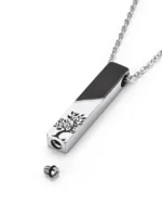 Threaded bottom screw opening and rubber gasket on Two-Tone Tree of Life Bar Cremation Necklace for Ashes