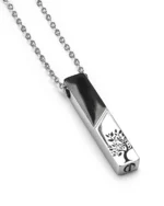 Angled view of Two-Tone Tree of Life Bar Cremation Necklace for Ashes by Royal Memorials