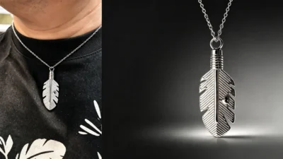 Home Main 24 Feather memorial necklace showing a modern approach to meaningful and personalized memorial jewelry trends