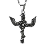 Angel Wings Cross Stainless Steel Keepsake Necklace