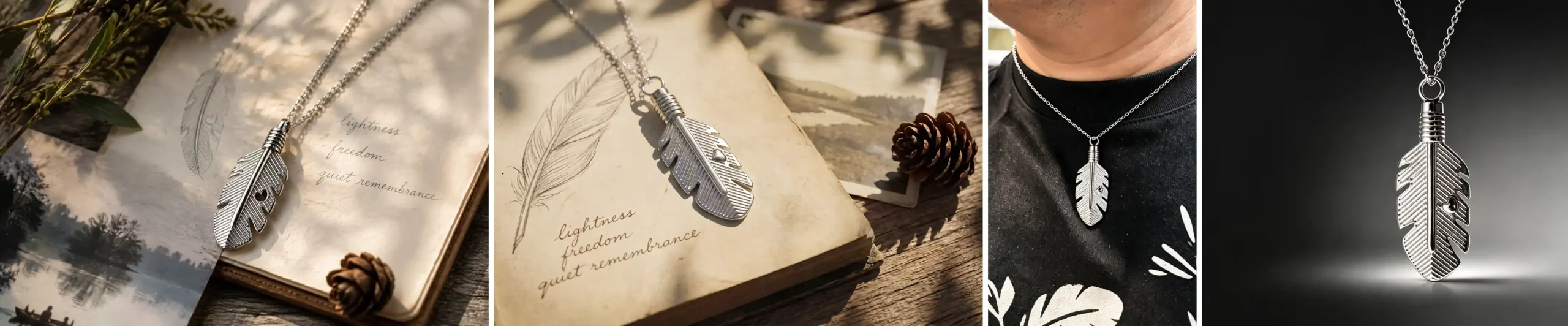 Feather Memorial Necklace New Collection Preview Feather memorial necklace representing a new approach to personal and meaningful memorial jewelry design