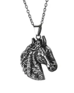 Detailed horse head stainless steel pendant showing textured mane and expressive profile