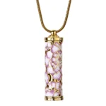 Pink Peony Cloisonne Cylinder Cremation Necklace