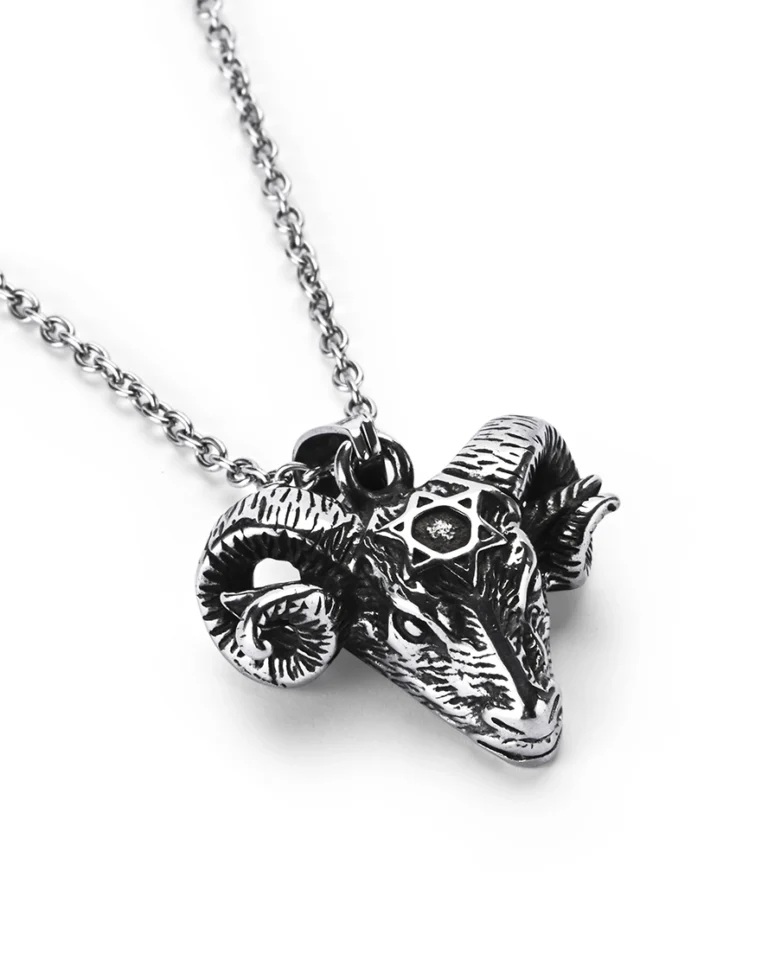 Ram head stainless steel keepsake necklace displayed in a floating presentation frame from Royal Memorials