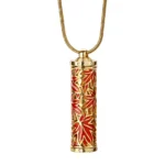 Red Maple Leaf Cloisonne Cylinder Cremation Necklace