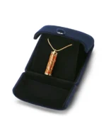 Red maple leaf cloisonne cremation necklace displayed in a luxury double-door velvet presentation box