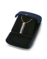 Royal blue butterfly cloisonne cremation necklace displayed in a luxury double-door velvet jewelry box