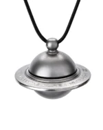 Satin titanium gray orbit spinner cremation necklace for ashes