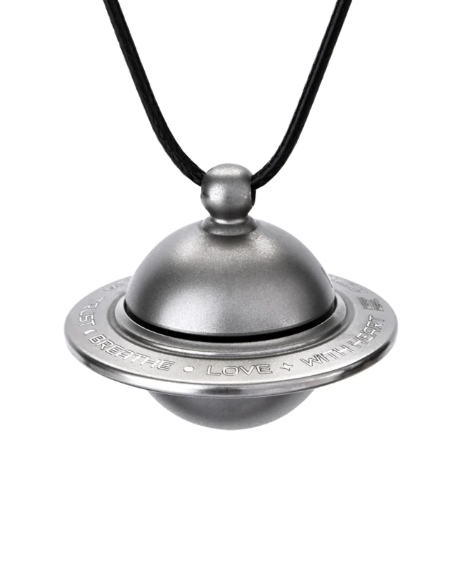 Satin titanium gray orbit spinner cremation necklace for ashes