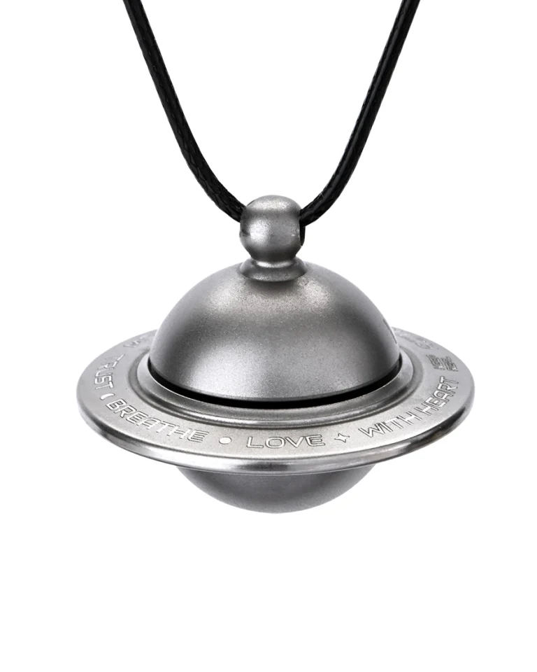 Satin titanium gray orbit spinner cremation necklace for ashes