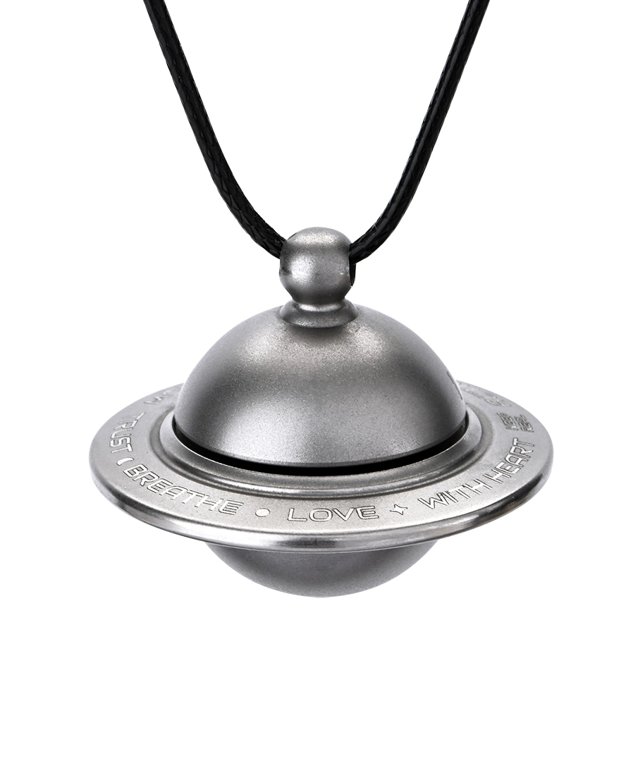 Satin Titanium Gray Cremation Necklace Main Hero View Satin titanium gray orbit spinner cremation necklace for ashes