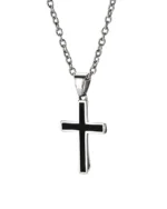 Back view of twisted cross stainless steel pendant showing the smooth reverse surface