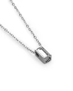 Clear rectangle bar urn necklace for ashes with faceted center and compact 316L stainless steel body