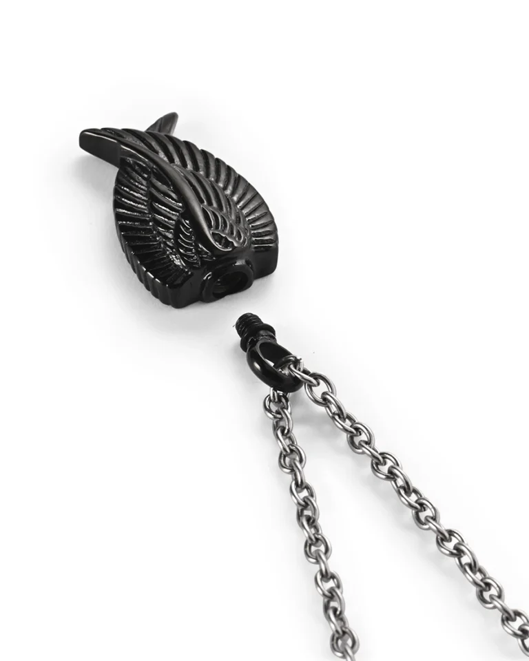 Screw-in Top Bail with rubber gasket removed from black angel wing urn necklace for ashes