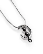 Black cat moon urn necklace for ashes with polished crescent pendant and 20 inch stainless steel snake chain