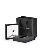 Black rectangle urn necklace displayed in a presentation frame with gift packaging