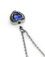 Screw-in top opening and rubber gasket on blue heart urn necklace for ashes