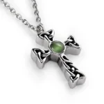Green Stone Celtic Cross Urn Necklace for Ashes