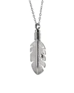 Feather urn necklace for ashes with stainless steel pendant and 20 inch chain