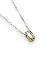 Gold-tone rectangle urn necklace for ashes with clear faceted center and 20 inch stainless steel chain
