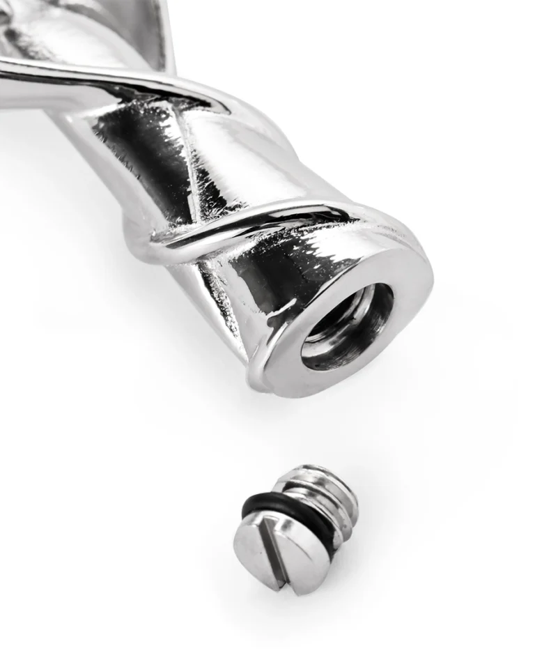Bottom screw opening and rubber gasket on guardian angel urn necklace for ashes