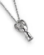 Guardian angel urn necklace for ashes with sculpted angel figure and sweeping stainless steel wings