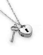 Heart lock and key urn necklace for ashes with polished 316L stainless steel heart lock and matching key
