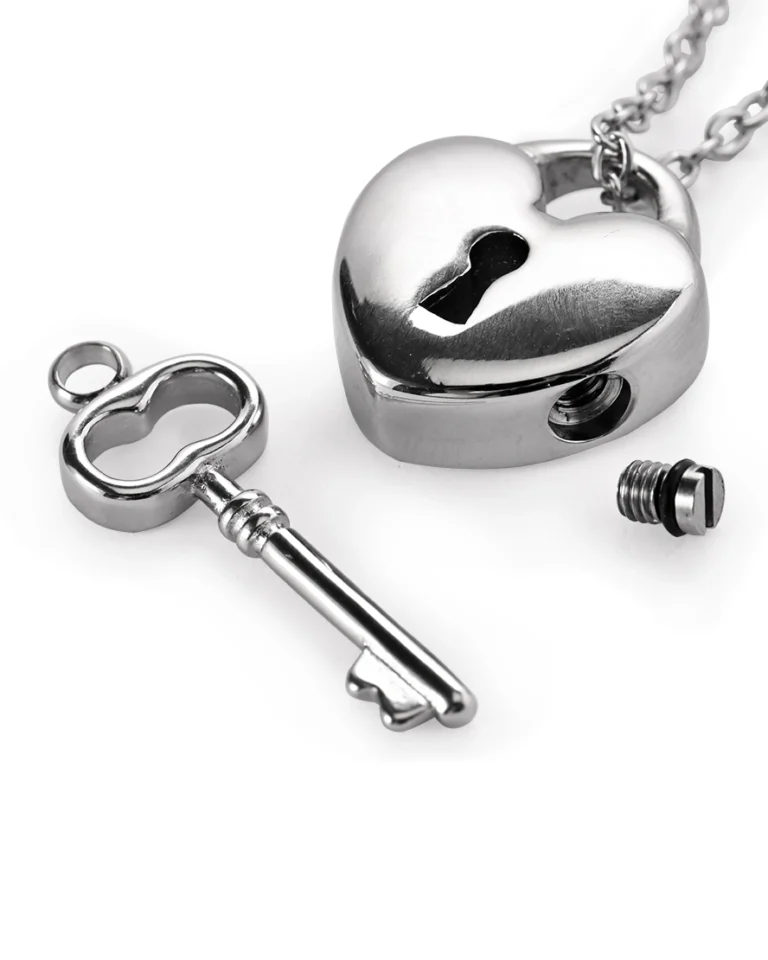 Screw-in Side with rubber gasket removed from heart lock urn necklace showing the threaded chamber opening