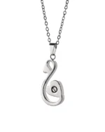 Back view of infinity heart cremation necklace showing rear screw closure and open figure-eight form