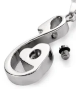 Rear screw opening and rubber gasket on infinity heart urn necklace for ashes