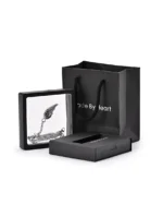 Rose angel wing cremation necklace displayed in a presentation frame with gift packaging