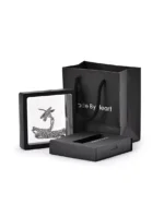 Silver dragonfly urn necklace displayed in a presentation frame with gift packaging