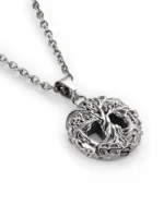 Tree of Life urn necklace for ashes with openwork roots and branches in 316L stainless steel