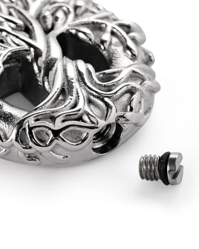 Screw-in Bottom with rubber gasket on Tree of Life urn necklace for ashes