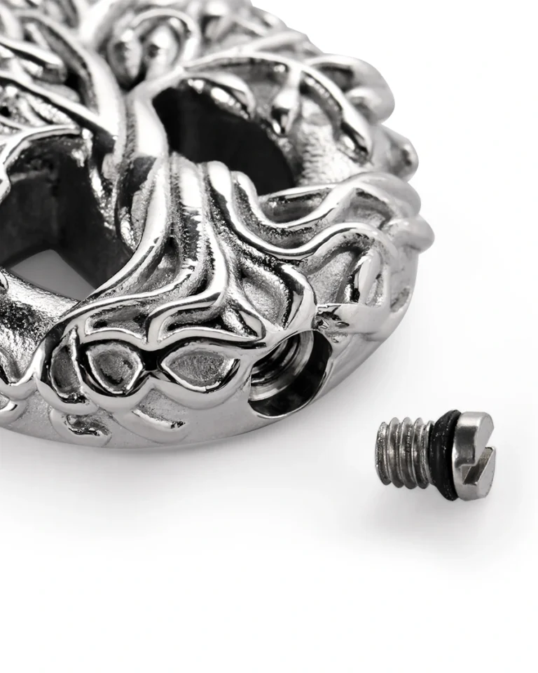 Screw-in Bottom with rubber gasket on Tree of Life urn necklace for ashes