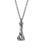 Front view of twisted bar cremation necklace with tapered sculpted 316L stainless steel pendant