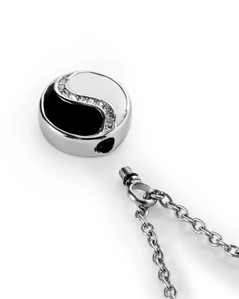 Screw-in Top Bail and rubber gasket on Yin Yang cremation necklace for ashes
