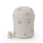 Blue Floral Ceramic Pet Urn with Cat Figurine