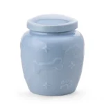 Light Blue Ceramic Pet Urn for Ashes with Paw Prints