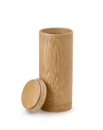 Single-section bamboo pet urn with removable top lid, showing the cylindrical interior and natural bamboo wall