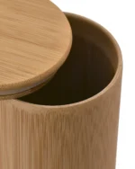 Close-up of single-section bamboo pet urn showing the natural bamboo wall, top opening, and removable lid with fitted sealing ring