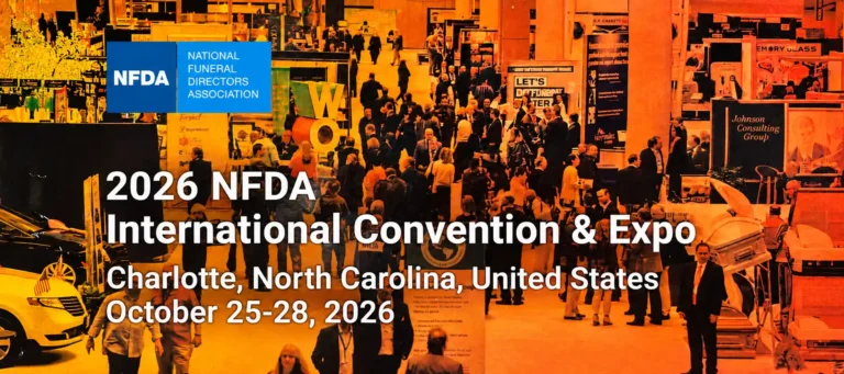 2026 NFDA International Convention & Expo banner showing Charlotte, North Carolina, and the October 25–28 dates
