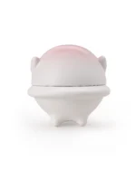 Pink and white ceramic pet urn with a domed animal-shaped cover and short sculpted feet