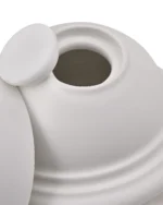 Close-up of the ceramic pet urn opening with the removable inner lid lifted off