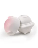Pink and white ceramic pet urn with the outer cover removed to show the separate inner lid