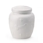 White Ceramic Pet Urn for Ashes with Paw Prints
