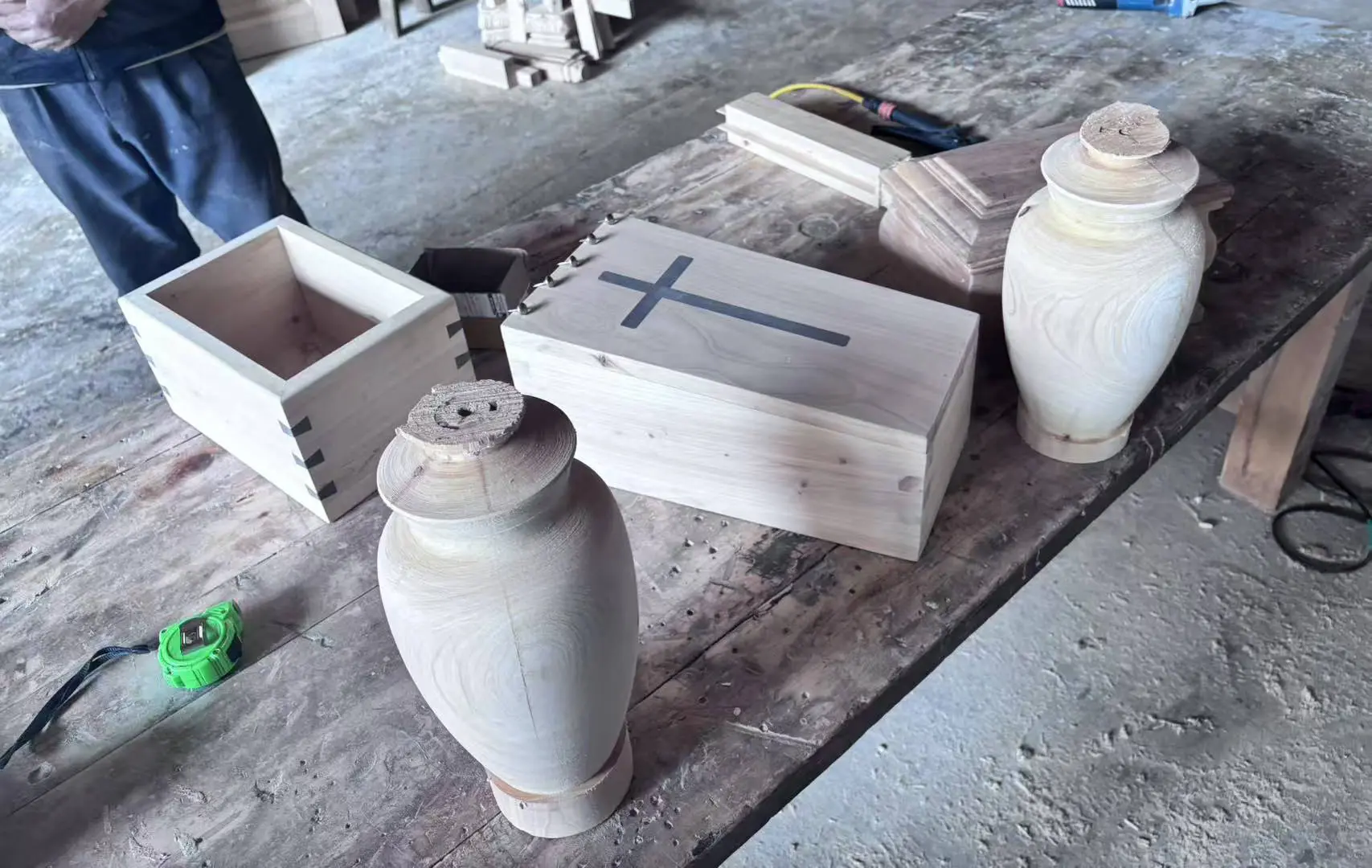 Wooden cremation urn samples being developed for an urn wholesaler